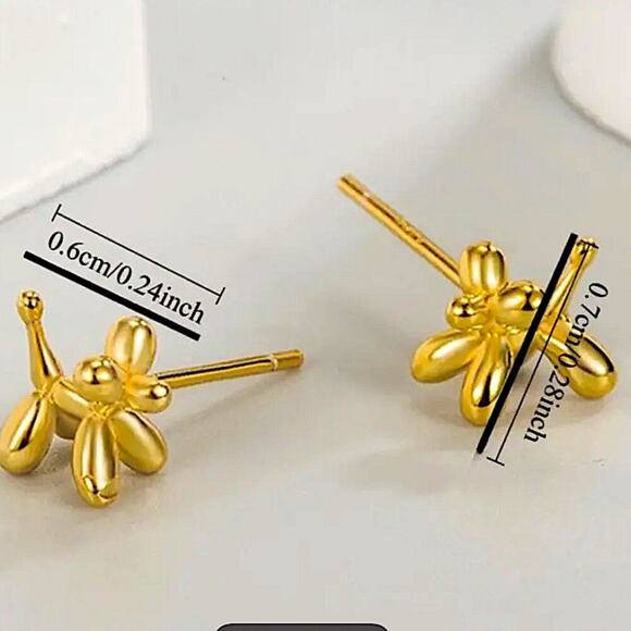 Gold Dog Animal Pendant Earrings - Picture 3 of 3